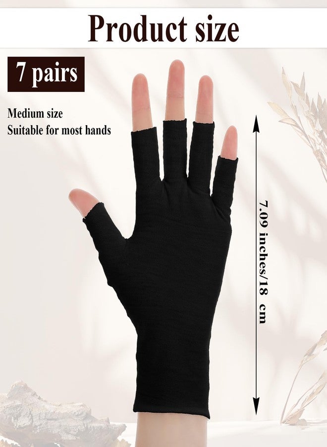 Wanmu 7 Pairs Cotton Gloves, Black Breathable Moisturizing Night Glove for Dry Hands & Overnight Care, Fingerless Design Touchscreen-Friendly Gloves for Women & Men - Image 2